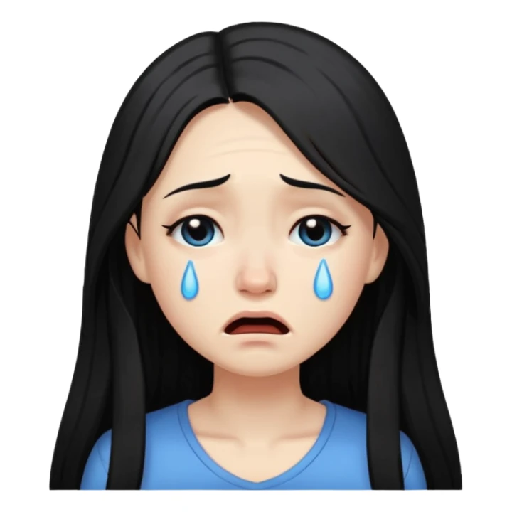 pale girl with long black hair, crying sticker