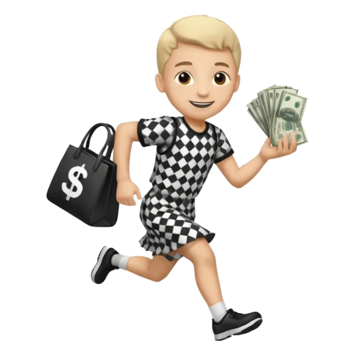 Robber running with Money bag black and white check dress boy sticker
