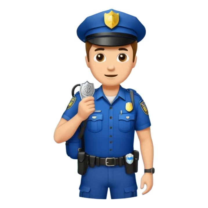 Adventurous man hiking with a police badge sticker