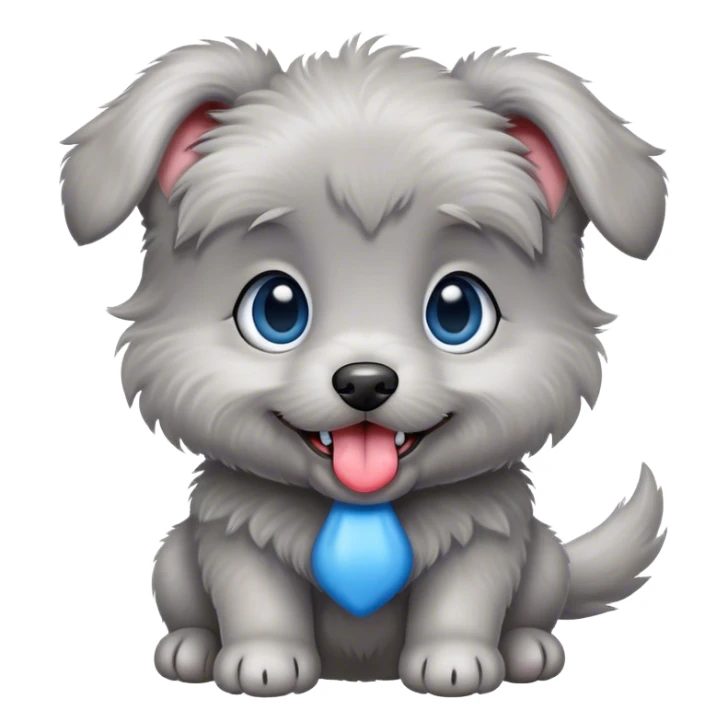 Create a gray puppy with blue eyes and tongue out  sticker