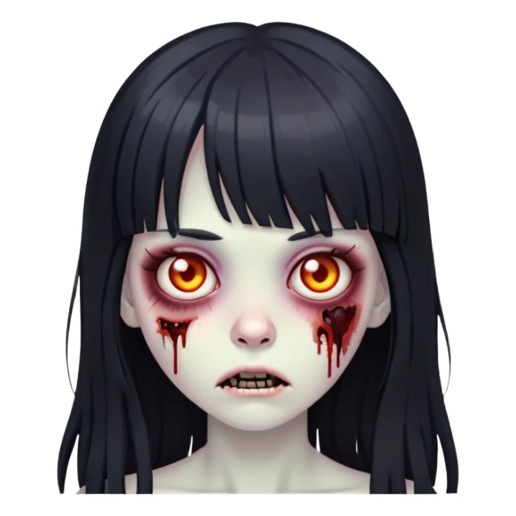 zombie girl with black long hair and bangs sticker