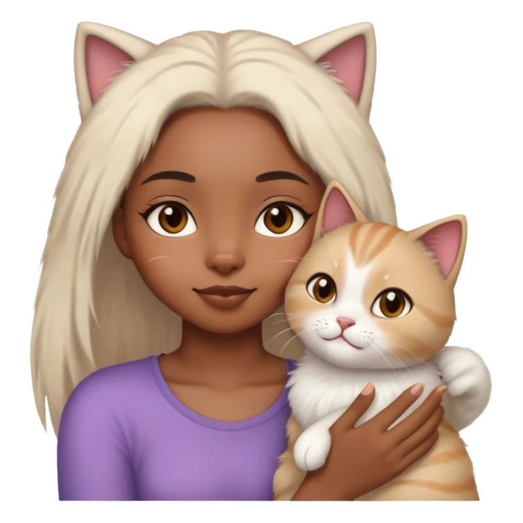 Black girl with straight hair playing with a cat sticker