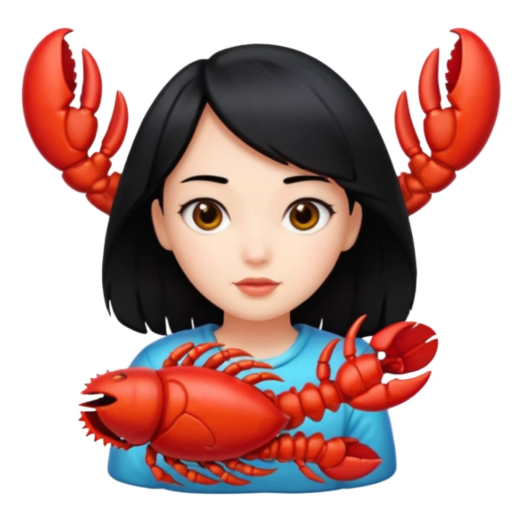 Generate an emoji for “lobster girl” make it cute. She has black hair sticker
