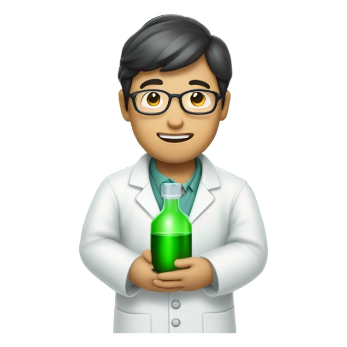 asian scientist experemintator with green liquid bottle in hands  sticker