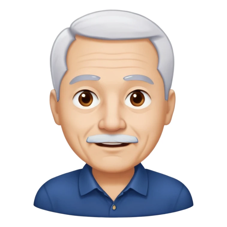 Charismatic older Hispanic man with light skin, round face, wide jaw. Lively dark brown eyes that look humorous. Thick straight eyebrows. Short white hair with receding hairline. Clean-shaven. Wearing a dark blue shirt. sticker