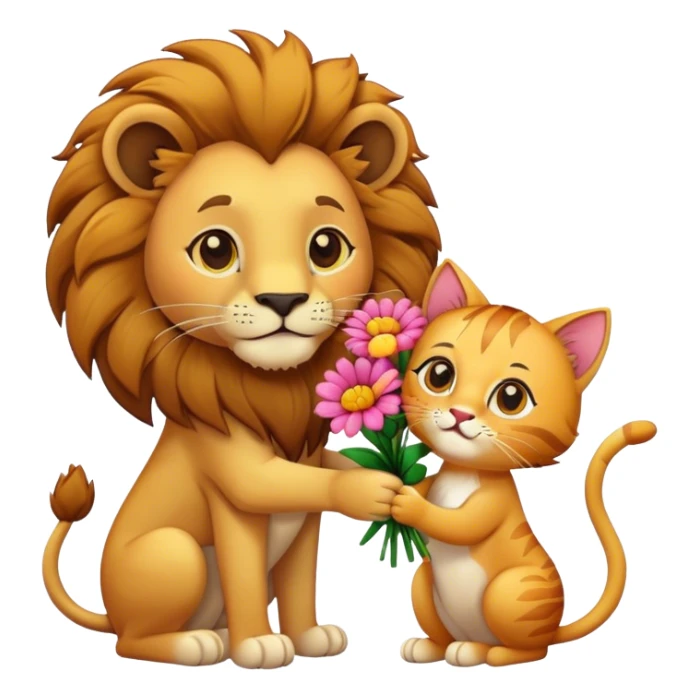 Lion give cat flowers sticker