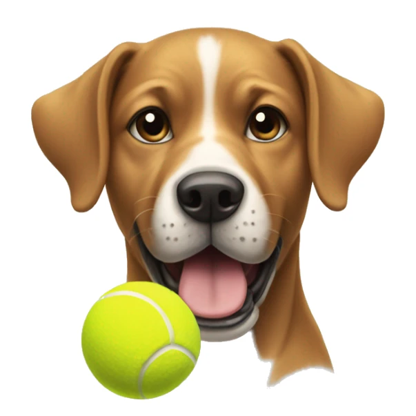 A dog with a tennis ball sticker