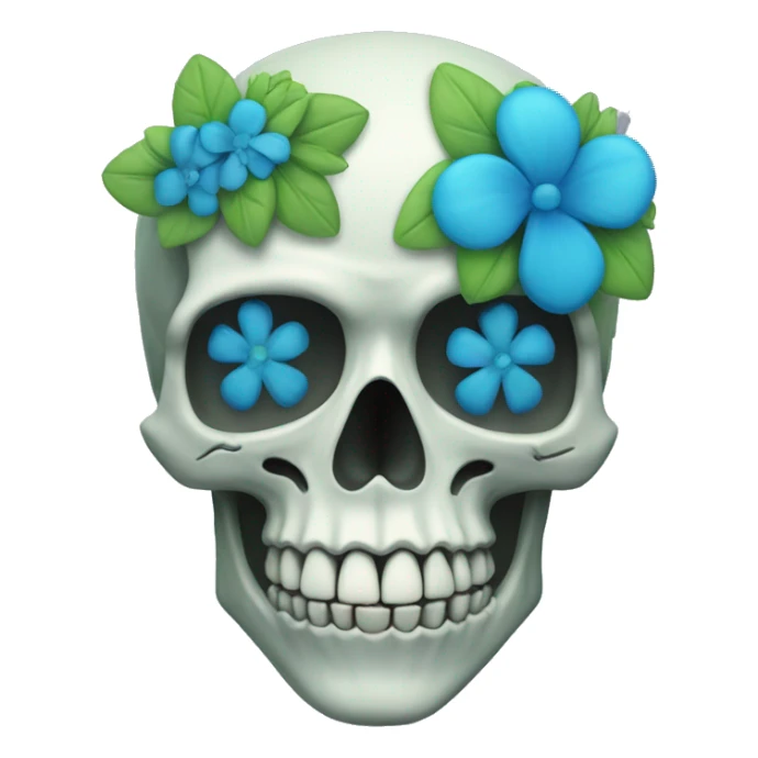 Skull with green-blue flowers on top left sticker