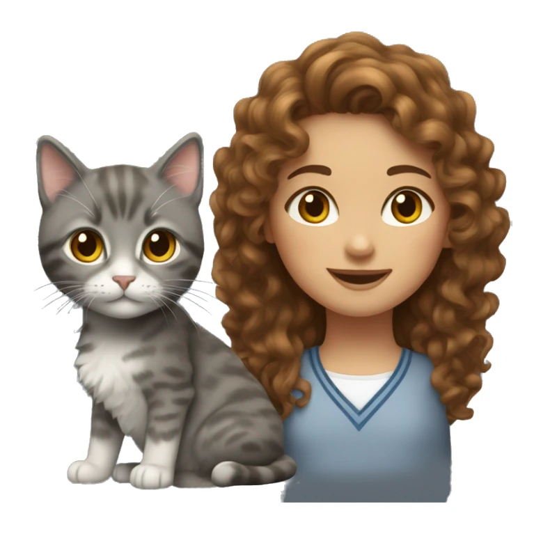 Girl with curly brown hair with grey scotland cat sticker
