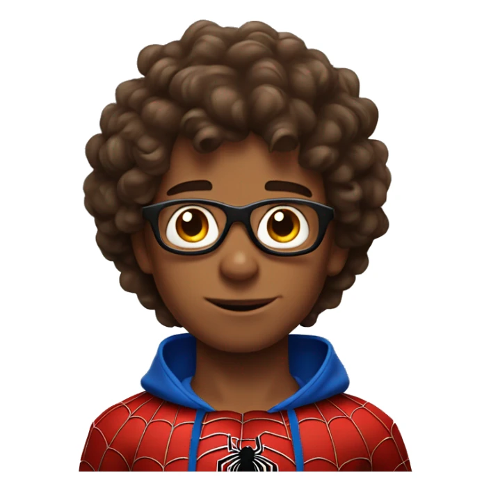 boy with curly brown hair dressed as spider man sticker