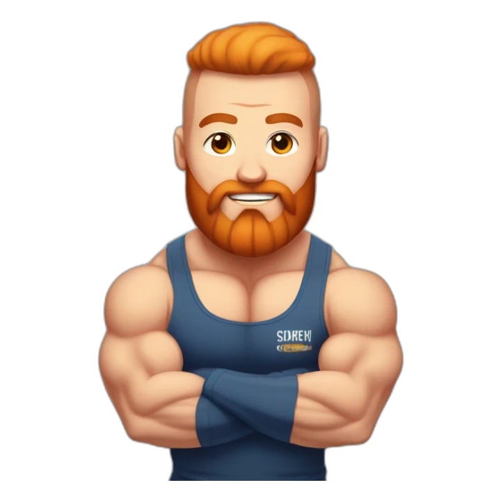 Bodybuilder A shaved-headed man with a red beard, in a T-shirt with the inscription POWERLIFTING sticker