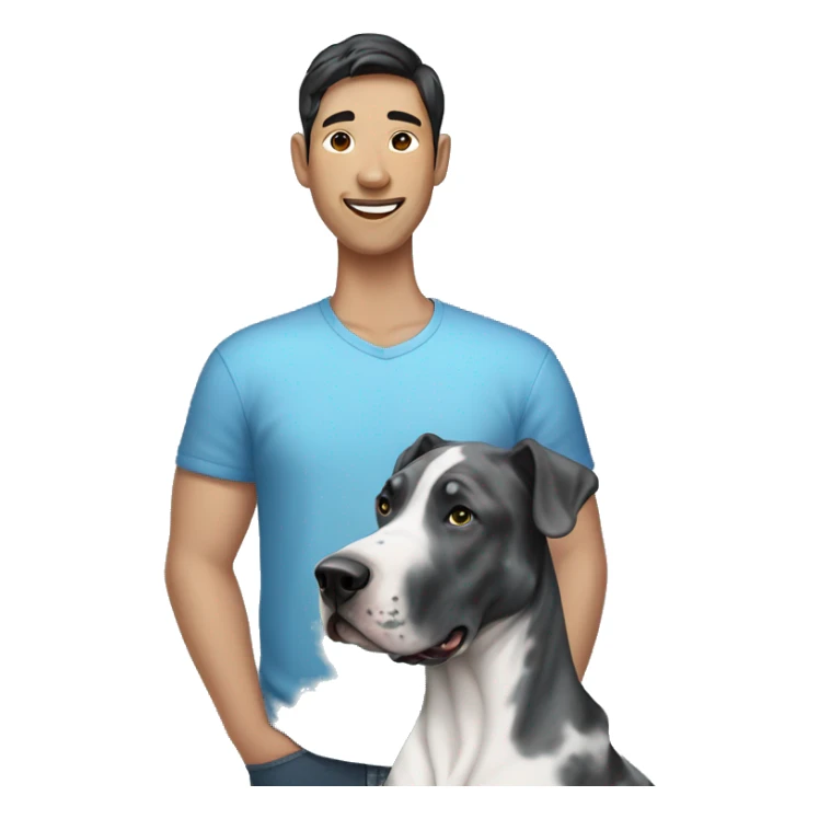 Asian man with blue Merle great dane sticker