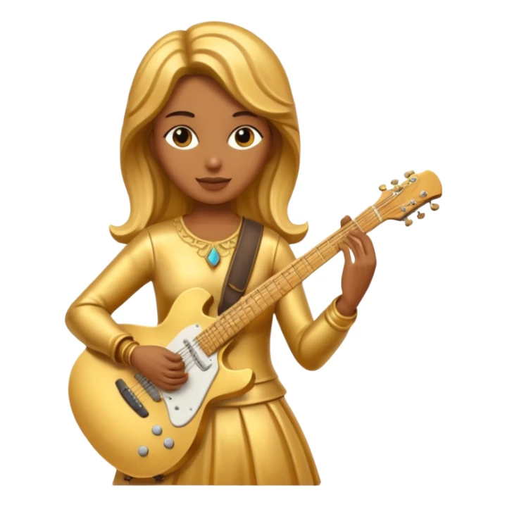 fully golden statue female guitarist face golden sticker