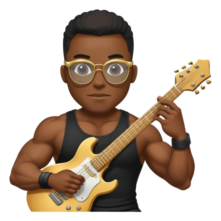 black bodybuilder with gold glasses playing the guitar sticker