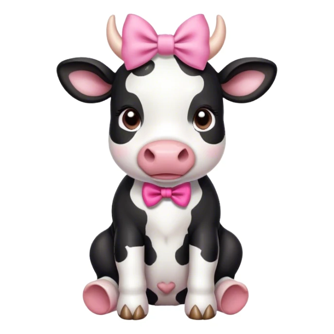 Cute black and white cow with a pink bow sitting down sticker