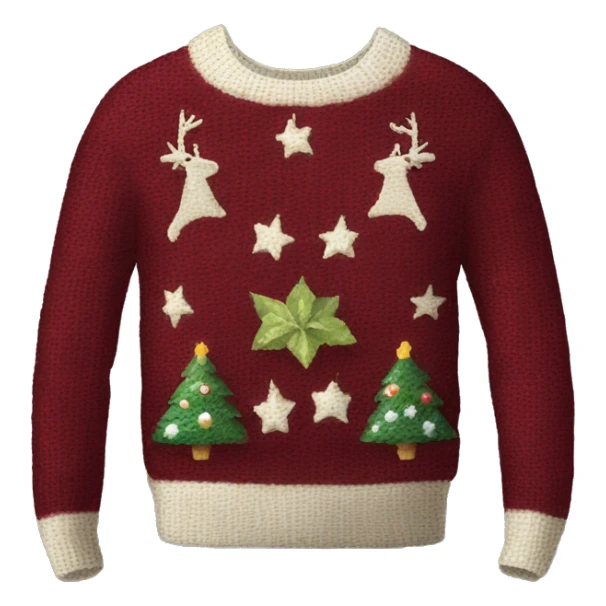 Realistic isolated burgundy ugly Christmas sweater. sticker