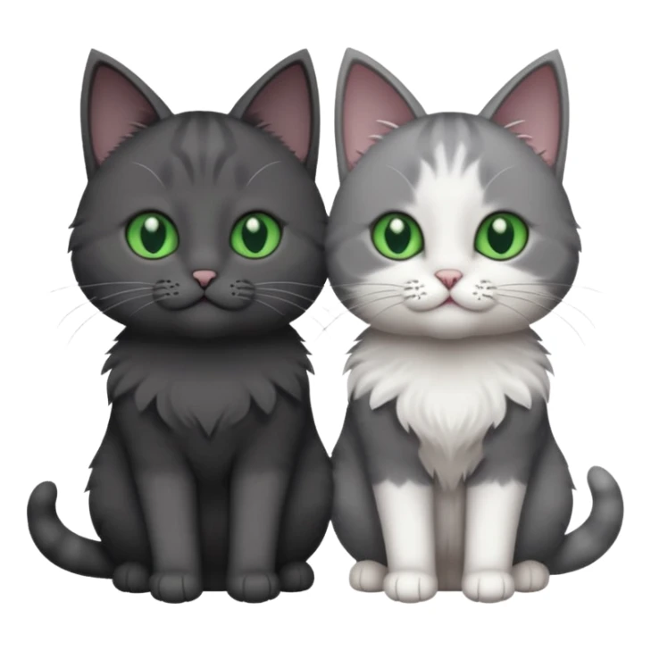 2 different coloured grey cats including one dark grey and white cat and one completely solid dark grey cat with green eyes and only white paws sticker