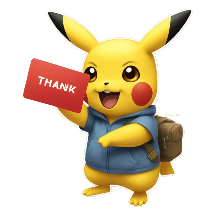 pikachu with a card saying thanks for the appreciation sticker