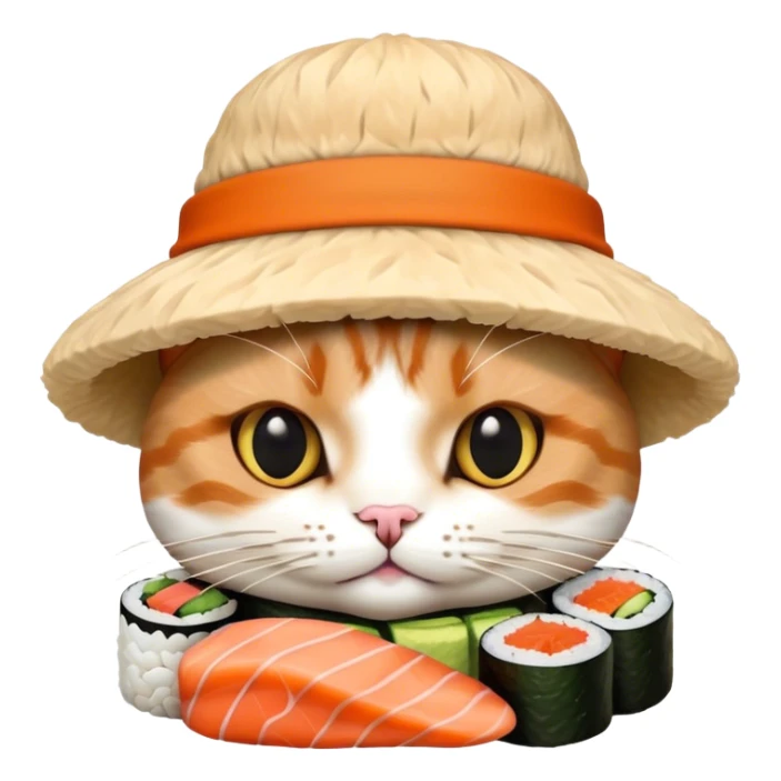 cat wearing a hat made out of sushi sticker
