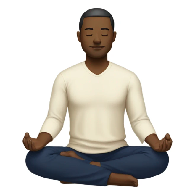 man meditating sitting down with cream shirt and navy blue pants sticker