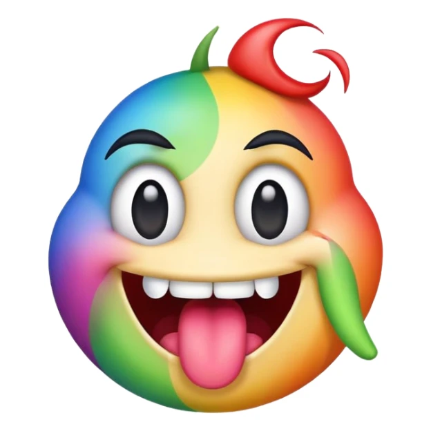 extremely silly emoji face with crazy crossed eyes, rainbow colored tongue flailing wildly from side to side, goofy expression, comical, exaggerated sticker