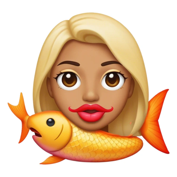 Emoji fish lips holding a peace sign sticker