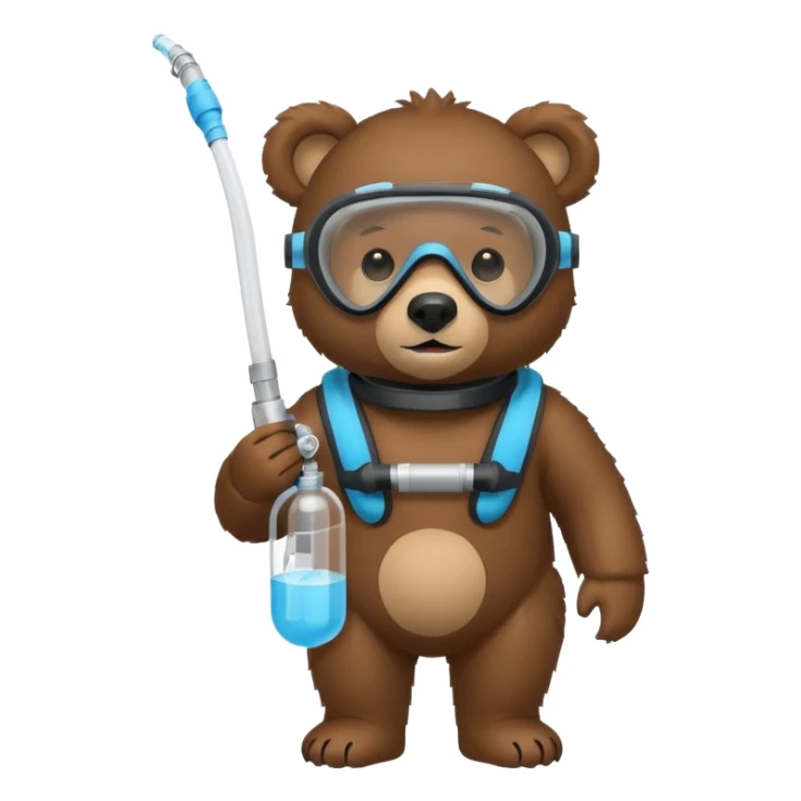 cute bear with snorkel, mask, and oxygen tank, simple style sticker