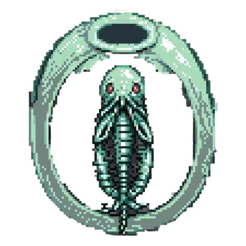 MRI parasitic embryo, digital, fetal small shape in otherworldly bubble, eerie, horror, pupa, crystalis, in-utero, sea-life, crustaceanoid, photorealismm siphonophore sticker