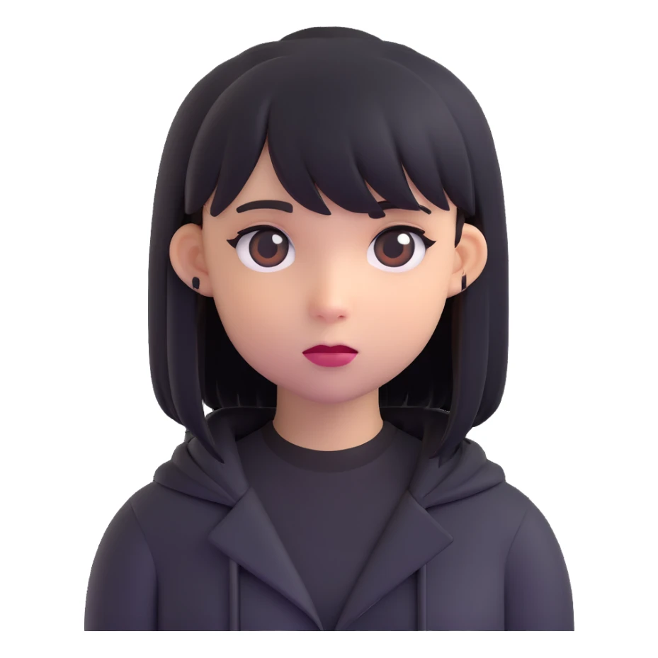 emo girl, expressive, dark clothing, side-swept bangs, moody, modern emoji style sticker