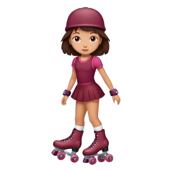 Cute brunette girl, tan skin, with burgundy rollerskates sticker