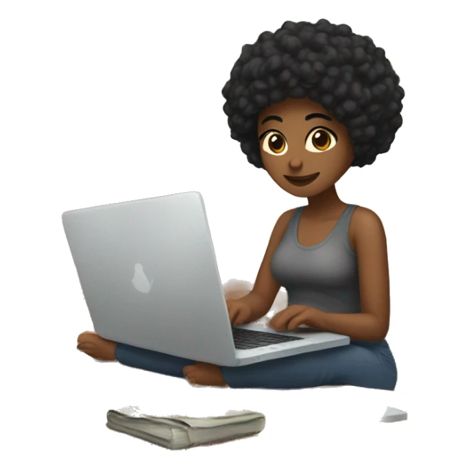 Black hair women working on laptop in cozy vibes  sticker