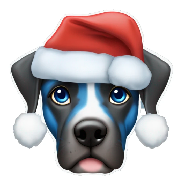 Blue eyesCane corso blue brindle in a Christmas hat  with blue eyes sticker
