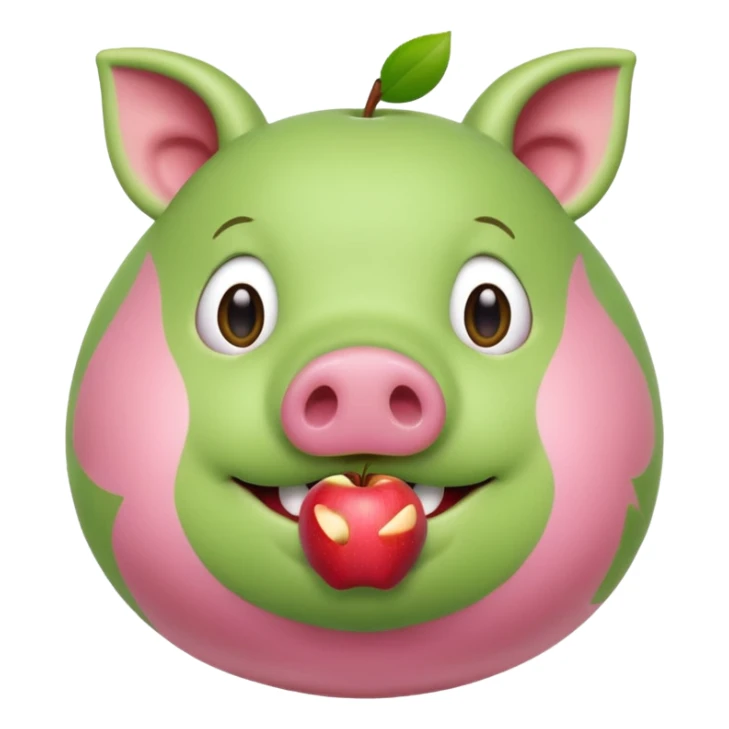 green pig with an apple in it's mouth sticker