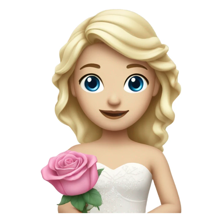 Wedding dress beautiful finish blond girl with blue eyes and pink rose sticker