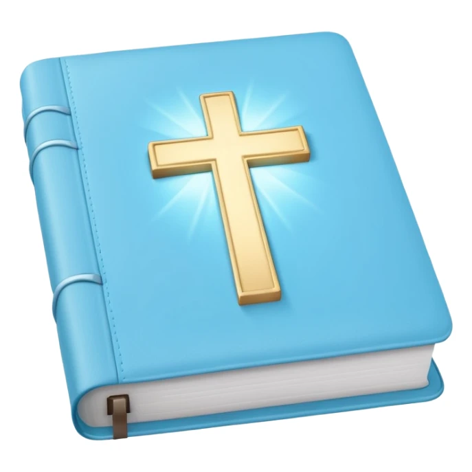 a emoji pastel baby blue bible with a silver cross glowing  sticker