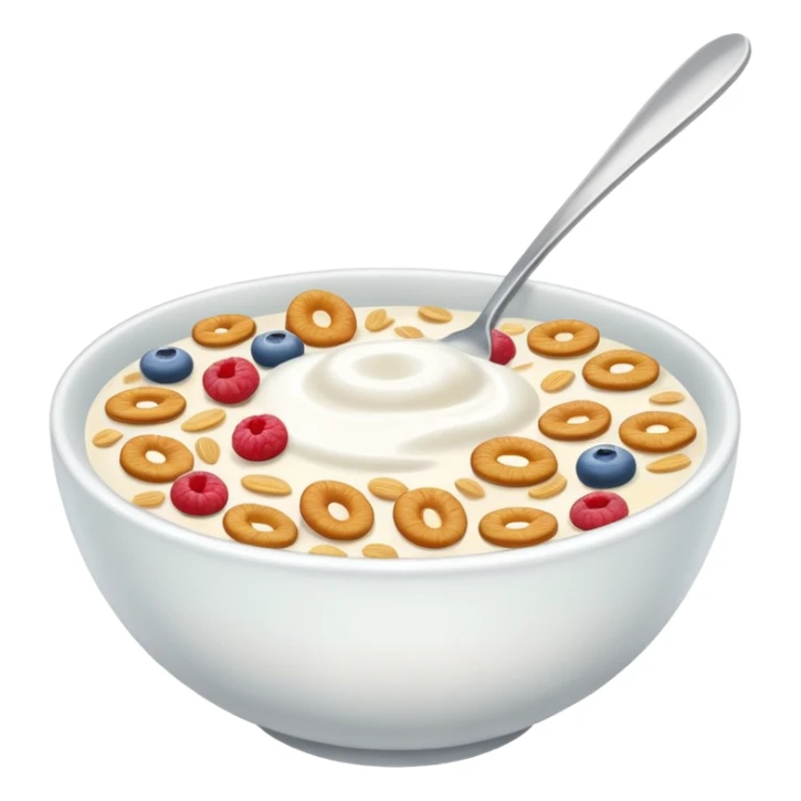 a bowl of cereal with milk with no spoon sticker