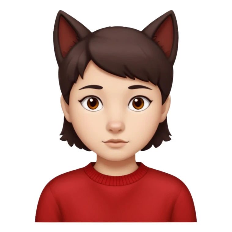 make a girl that has a boyish wolf cut thats right above the shoulders, give her a red sweater and make her face just right chubby but slso not too chubby. ( make it a white background and make the hair dark brown and also the eyes dark brown ) sticker