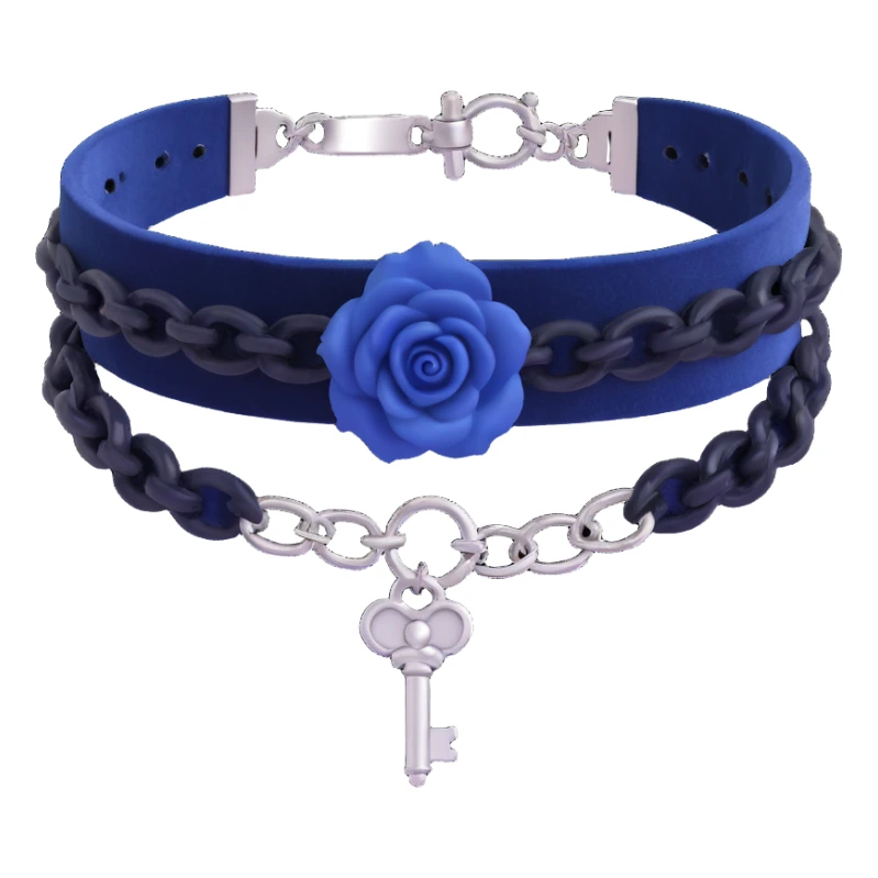 gothic bracelet with midnight blue velvet band, silver chained lock charm, black rose accent, elegant and gothic, matching the choker and earrings sticker