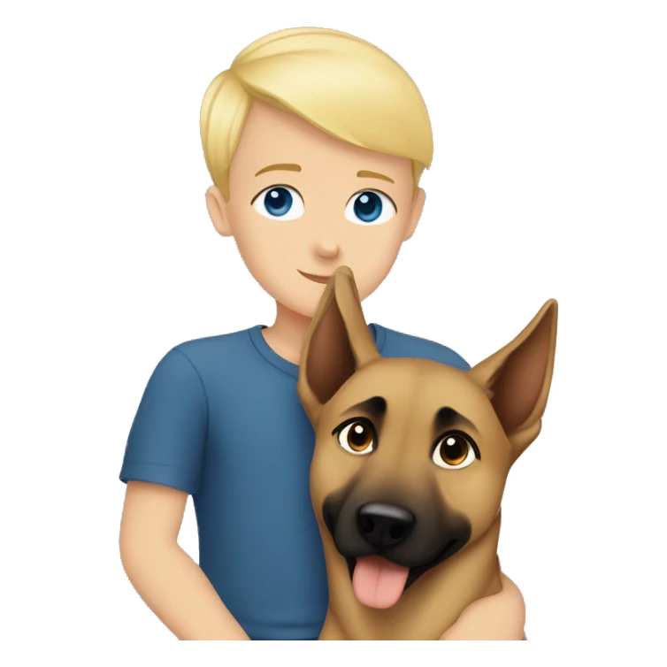 blond boy with blue eyes cute  cuddling a malinois sticker