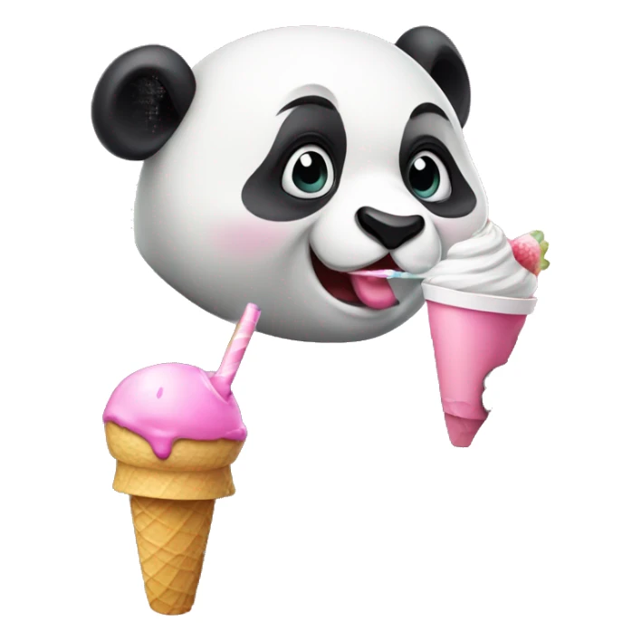 Panda eating ice cream with a pink hat and a drink  sticker