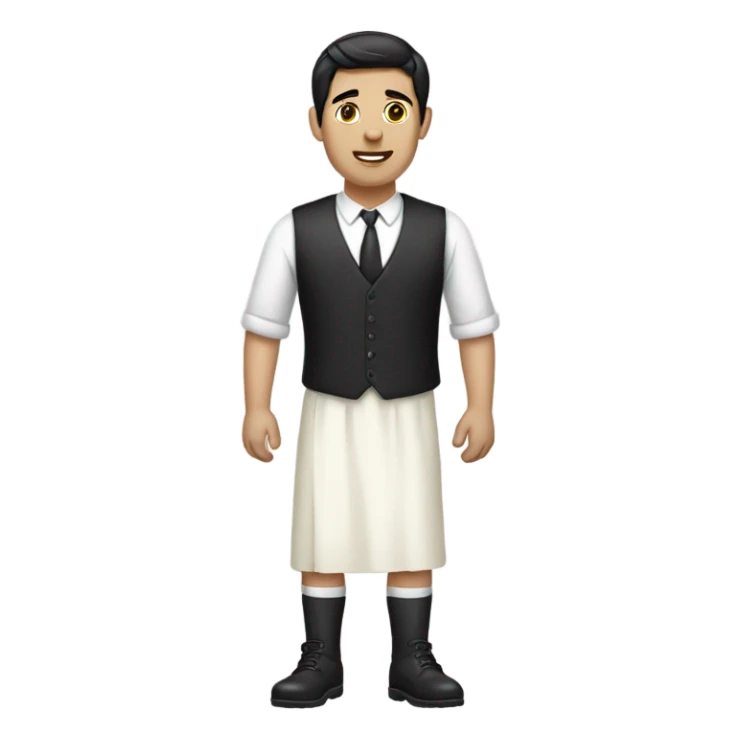 white man black hair in a white skirt sticker