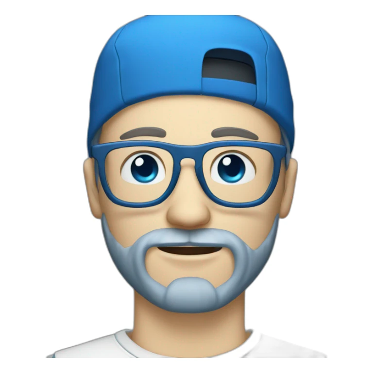 pale skin bearded man with a trendy blue hat and metal glasses sticker