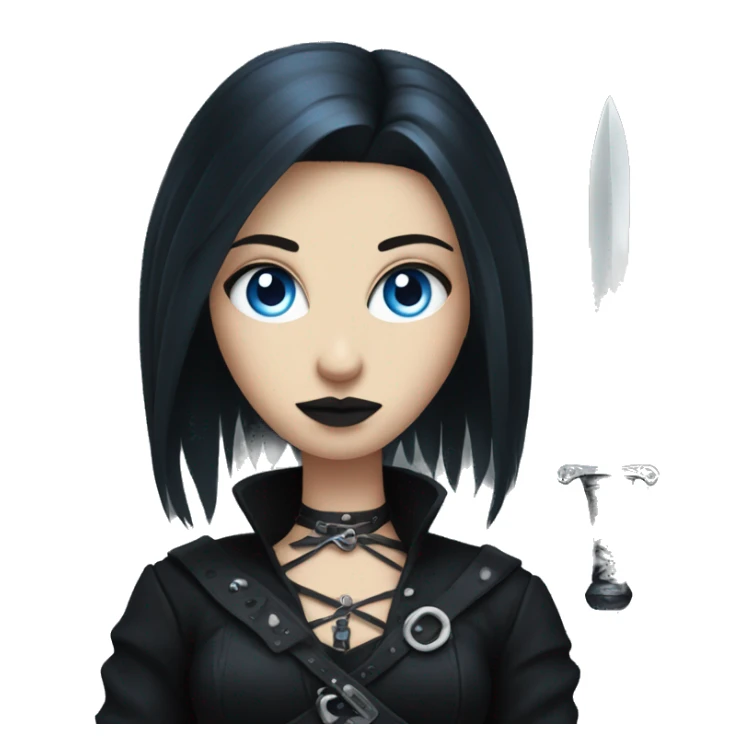 goth girl with blue eyes holding dagger sticker