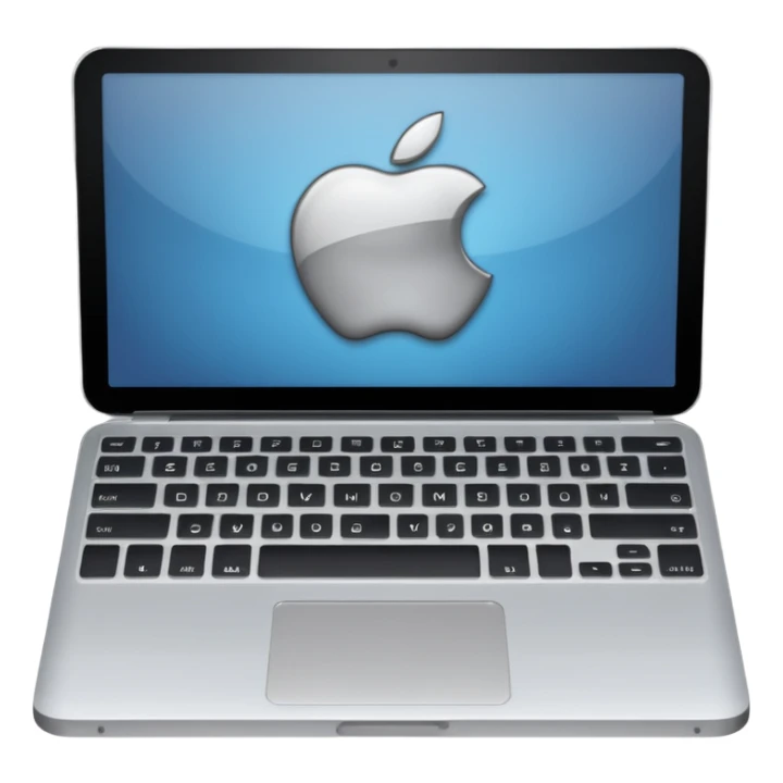 "iOS style laptop emoji, silver with a visible screen and keyboard, smooth texture, no background" sticker