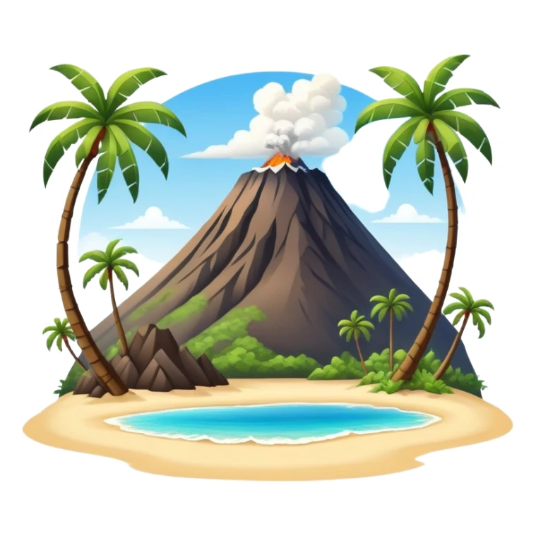 Tropical Hawaiian island with palm trees, volcano, and beach sticker