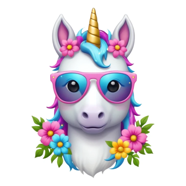 Unicorn with flowers and wearing sunglasses sticker