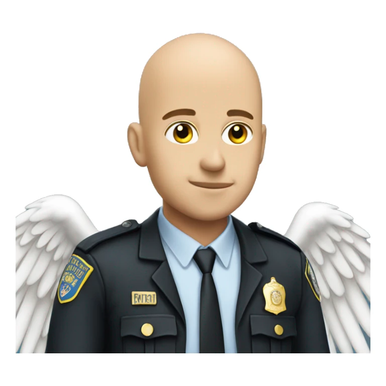 A White Police man bald with Big ANGEL WINGS sticker