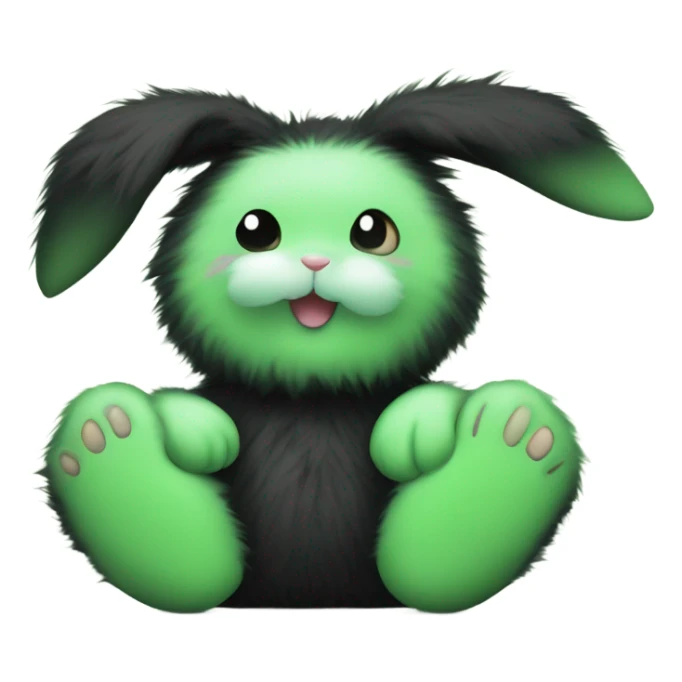 Cute fluffy baby two toy green and black rabbit face simple sticker