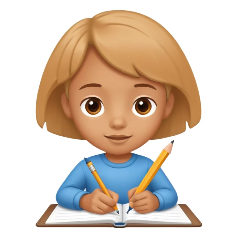 child writing in a notebook with a pencil, cheerful and focused sticker