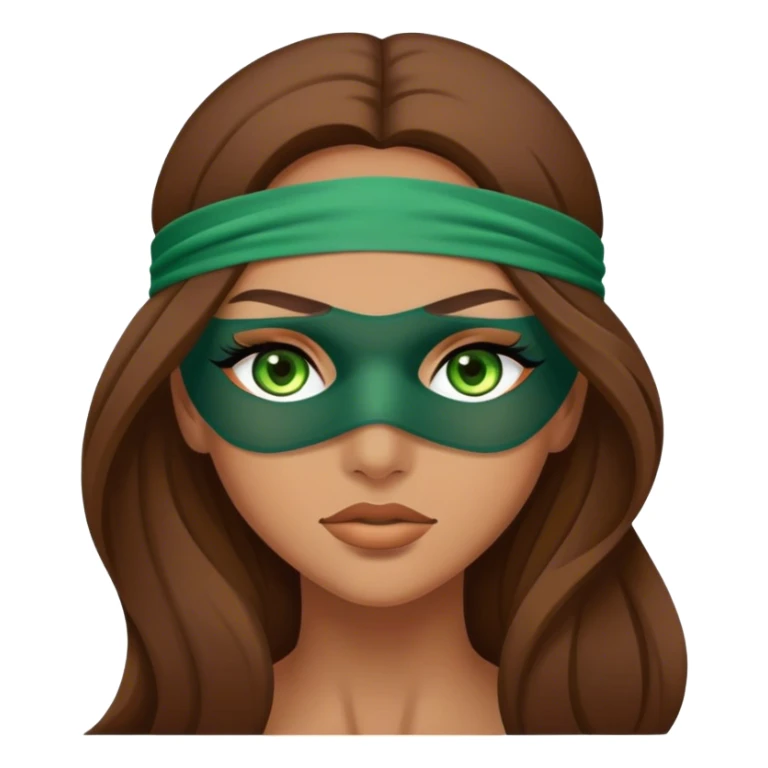 Greeneyed Woman with Long Brown hair completely blindfolded sticker